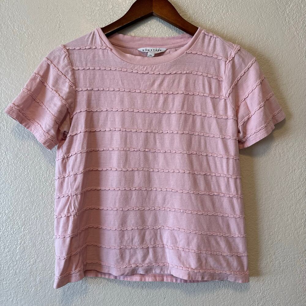 Downeast Pink Textured Stripe Short Sleeve Top XS